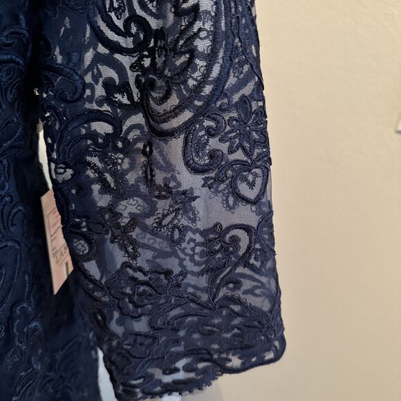 Women's  Blue Dress With See Through Top Area Beaded Zip Up With Button Accent - Picture 3 of 6